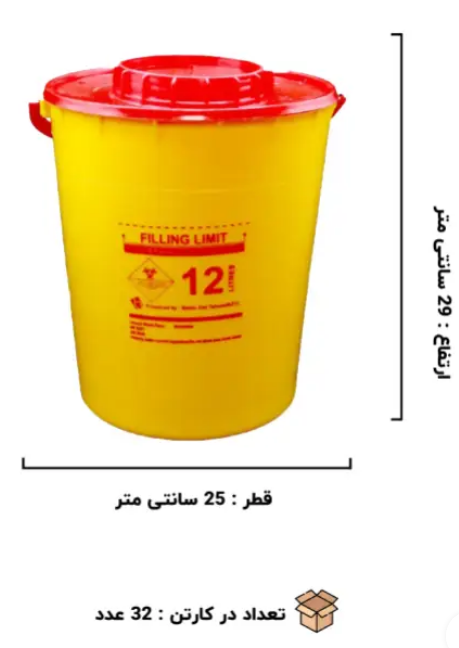 سیفتی باکس استوانه ای 12 لیتری بهار زیست((به صورت فروش عمده ویژه همکاران محترم و مراکز درمانی وآزمایشگاه هاو آرایشگاه هادربسته بندی 32عددی))